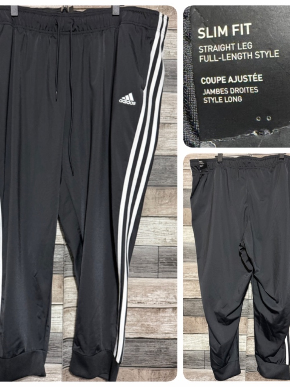 Adidas Track Pants Joggers Women’s 4X Black 3 Stripe (Inseam 26.5) Drawstring